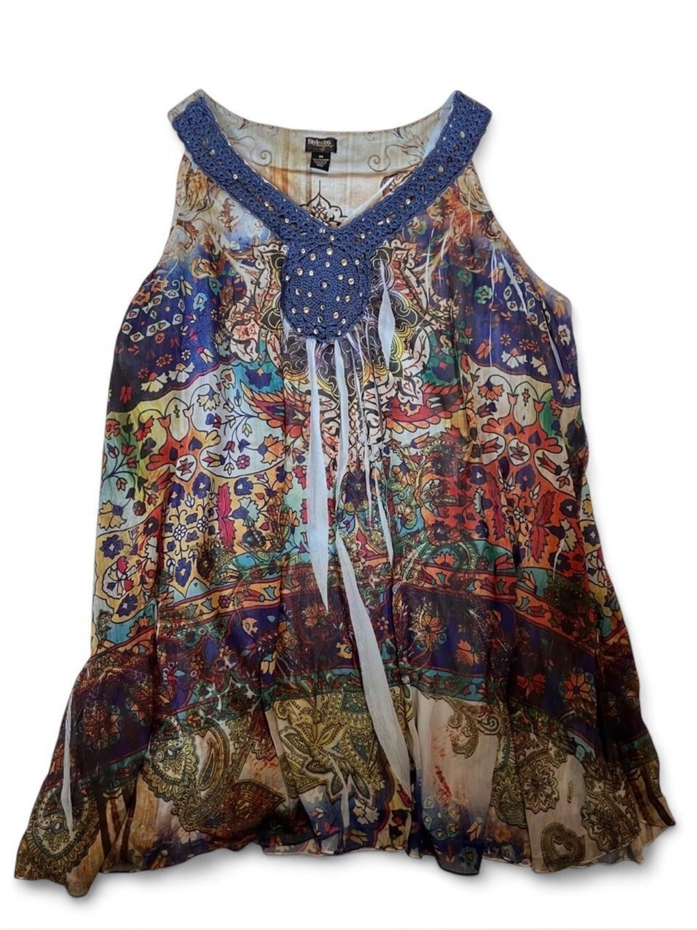 Style & Co Boho Floral Print Sleeveless Tank Top with Crochet Yoke - Multicolor